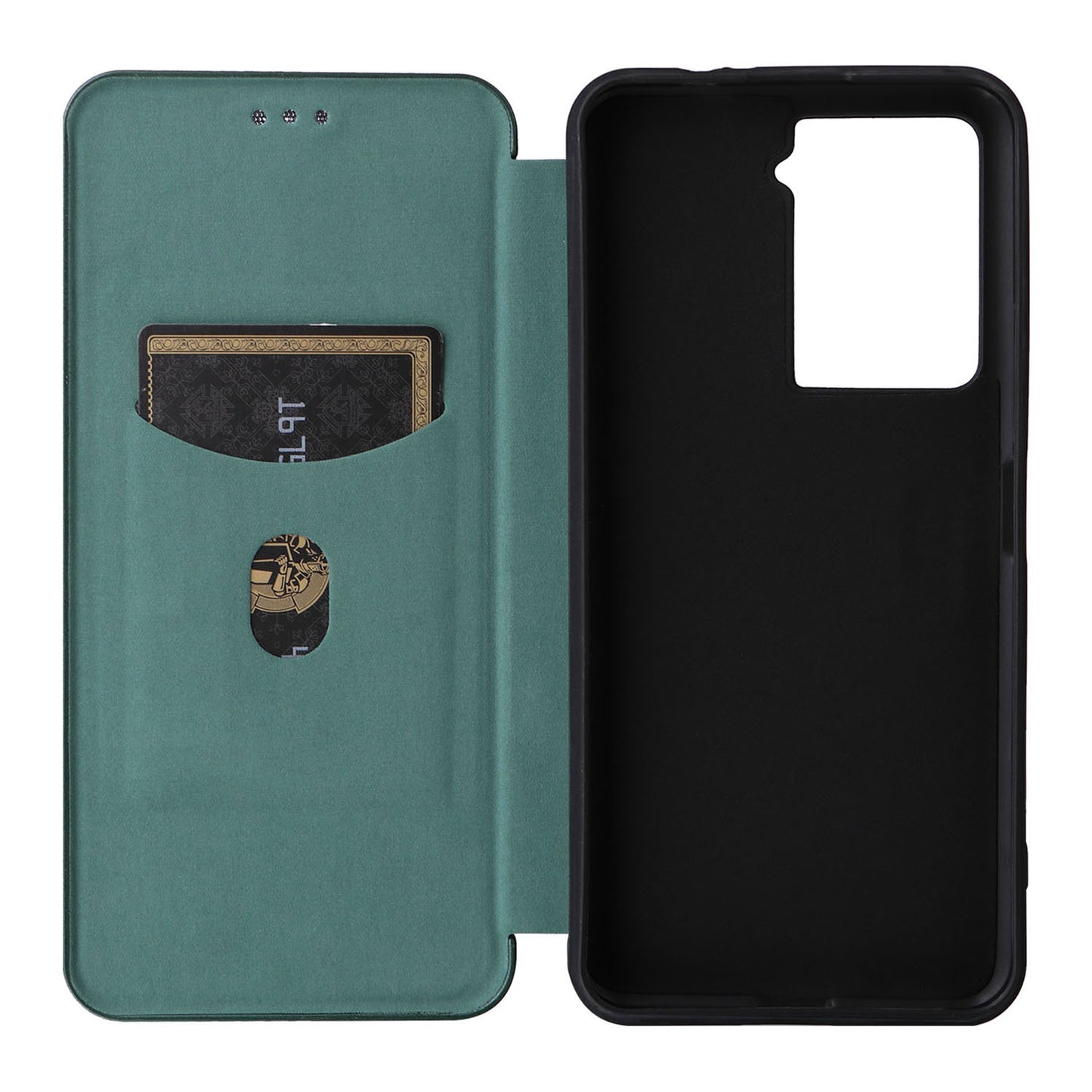 Uniqkart for HTC U23 Pro 5G Phone Stand Case Carbon Fiber Texture Leather Cover with Card Slot - Green