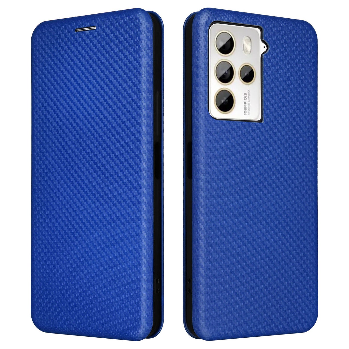 Uniqkart for HTC U23 Pro 5G Phone Stand Case Carbon Fiber Texture Leather Cover with Card Slot - Blue