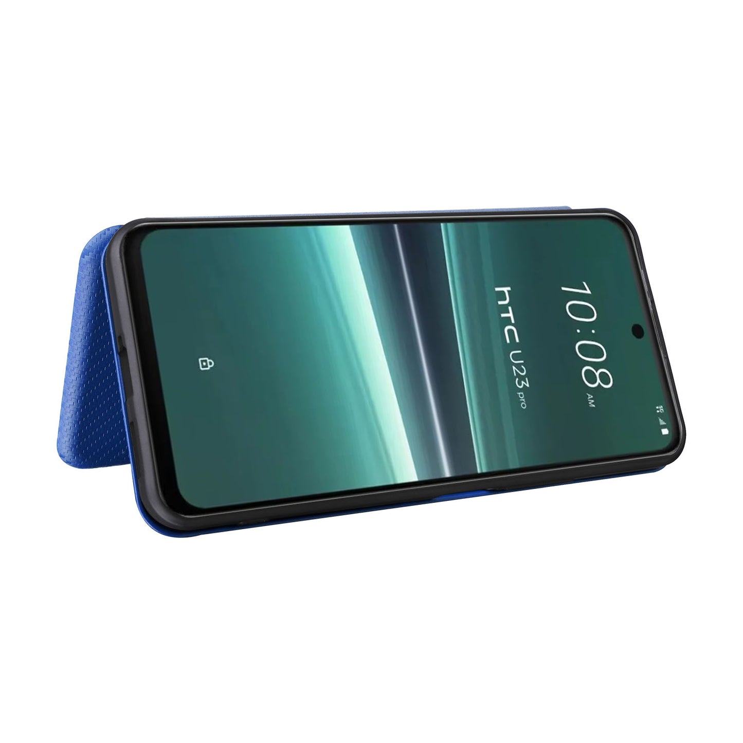 Uniqkart for HTC U23 Pro 5G Phone Stand Case Carbon Fiber Texture Leather Cover with Card Slot - Blue
