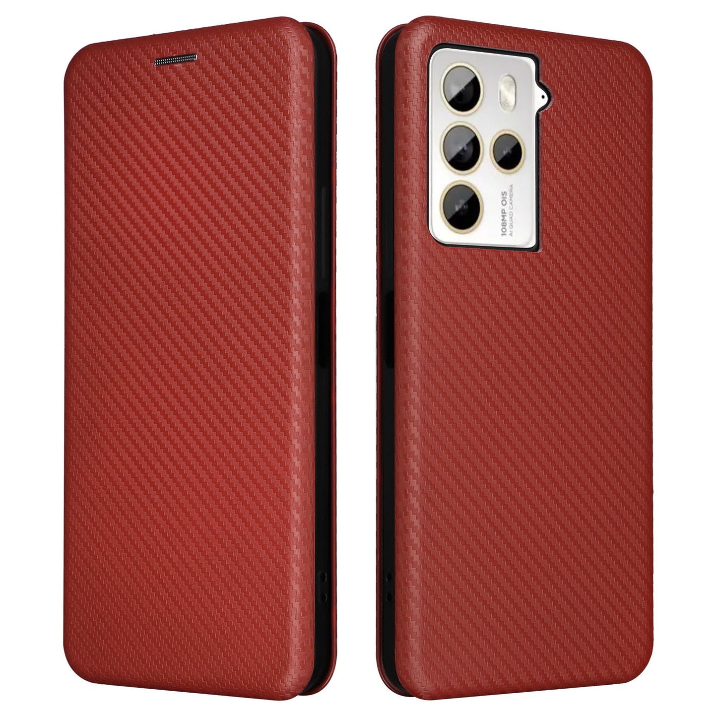 Uniqkart for HTC U23 Pro 5G Phone Stand Case Carbon Fiber Texture Leather Cover with Card Slot - Brown