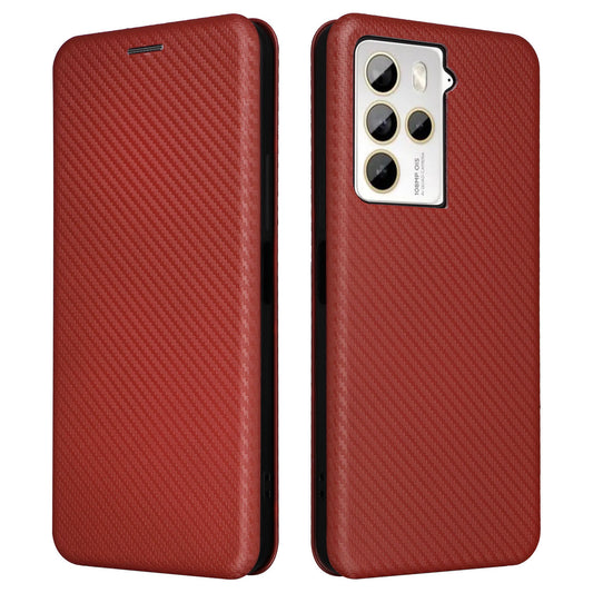 Uniqkart for HTC U23 Pro 5G Phone Stand Case Carbon Fiber Texture Leather Cover with Card Slot - Brown