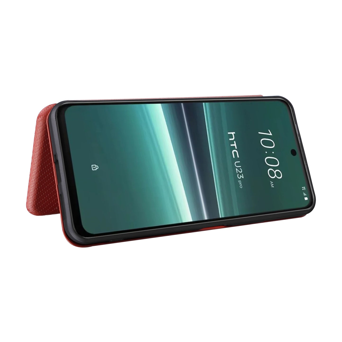 Uniqkart for HTC U23 Pro 5G Phone Stand Case Carbon Fiber Texture Leather Cover with Card Slot - Brown