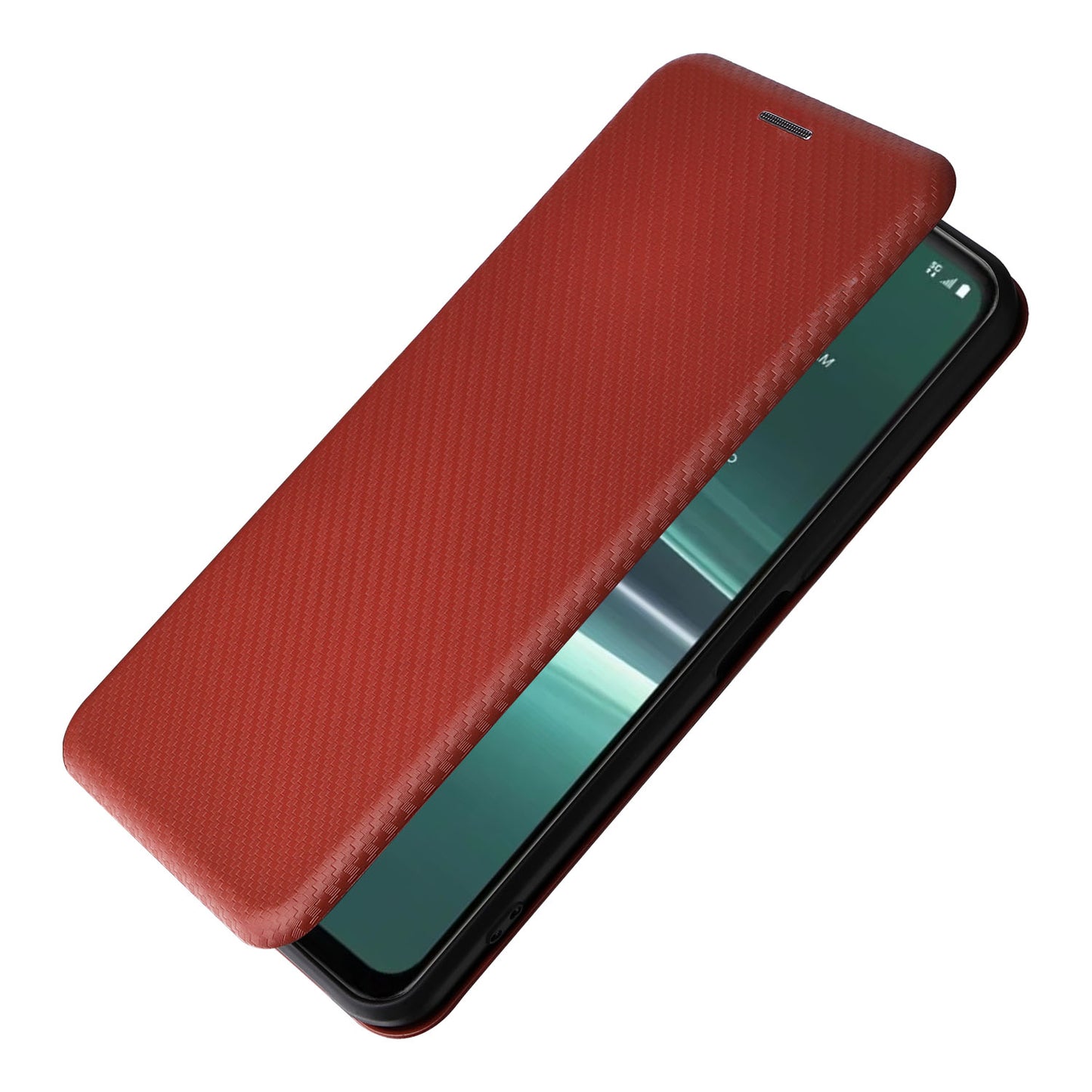 Uniqkart for HTC U23 Pro 5G Phone Stand Case Carbon Fiber Texture Leather Cover with Card Slot - Brown