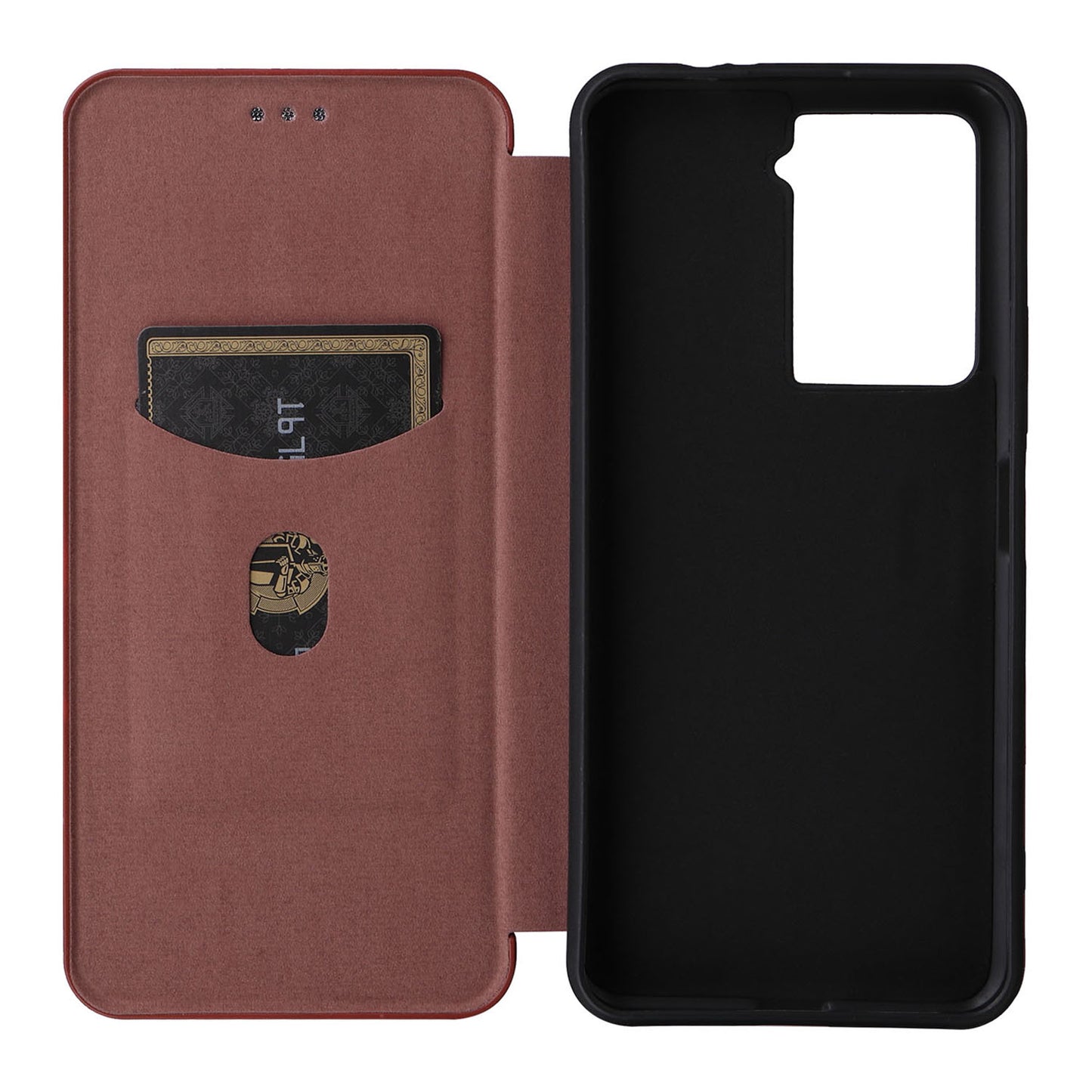 Uniqkart for HTC U23 Pro 5G Phone Stand Case Carbon Fiber Texture Leather Cover with Card Slot - Brown
