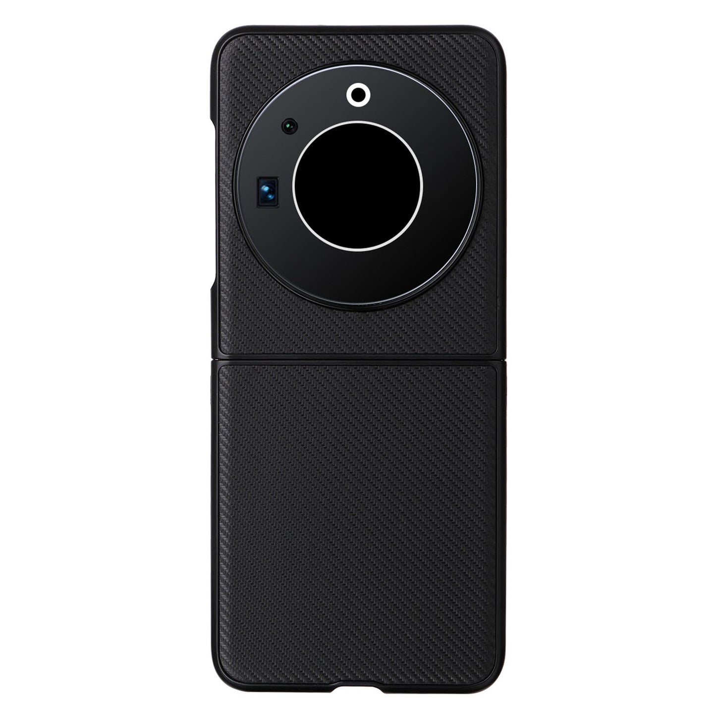 Uniqkart for Tecno Phantom V Flip Carbon Fiber Texture Case PU Leather Coated PC Anti-drop Phone Cover - Black