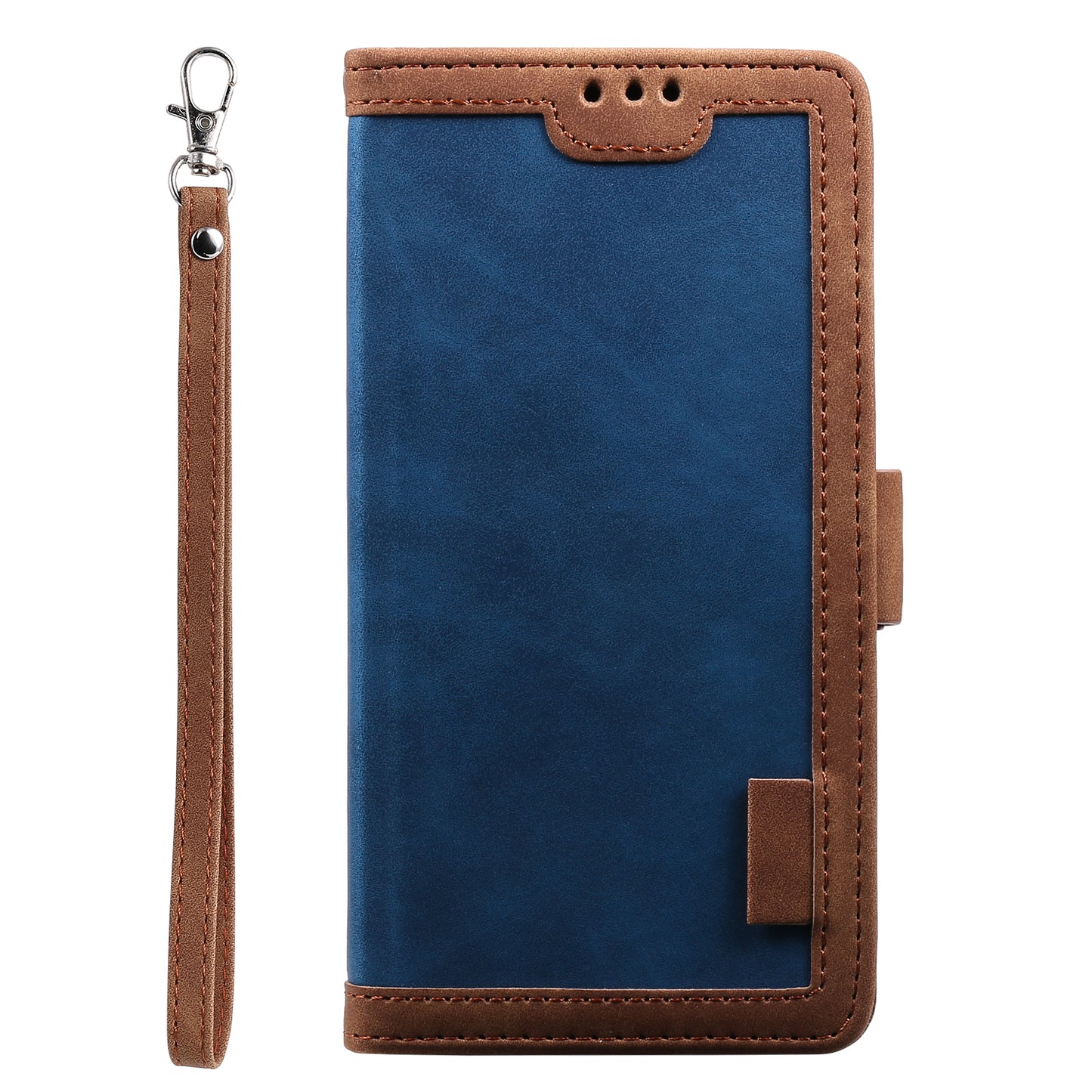 Uniqkart for iPhone 15 Ultra PU Leather Retro Case Color Splicing Stand Wallet Flip Cover with Wrist Strap - Blue