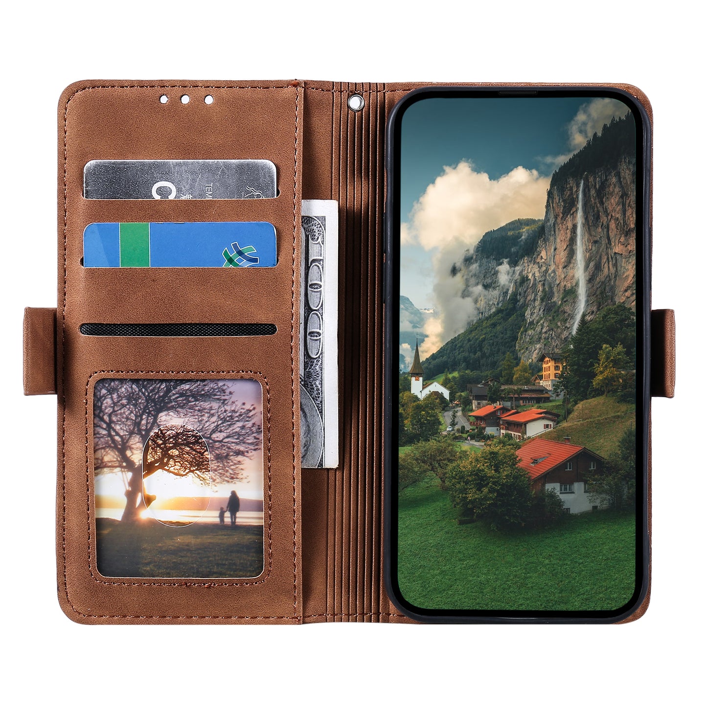 Uniqkart for iPhone 15 Ultra PU Leather Retro Case Color Splicing Stand Wallet Flip Cover with Wrist Strap - Green