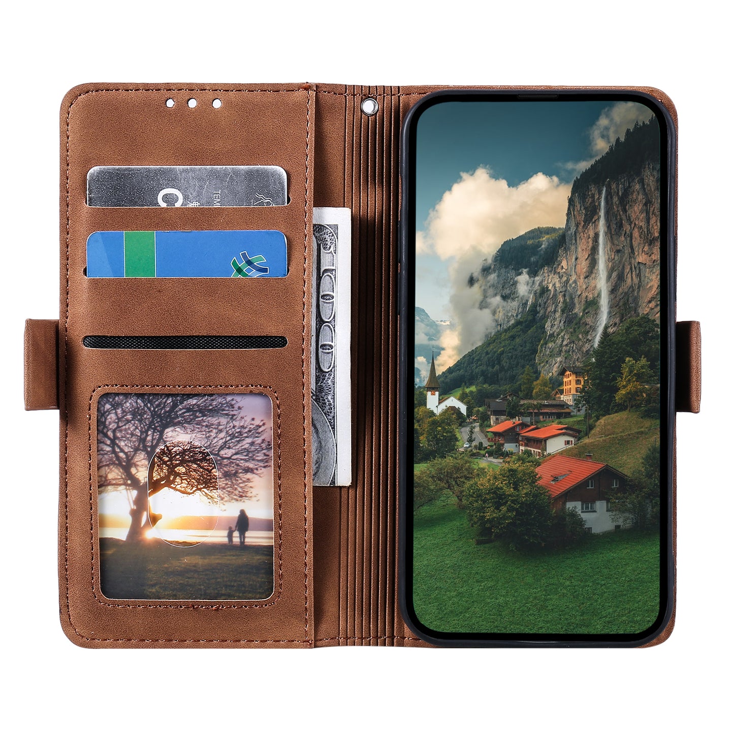 Uniqkart for iPhone 15 Ultra PU Leather Retro Case Color Splicing Stand Wallet Flip Cover with Wrist Strap - Grey