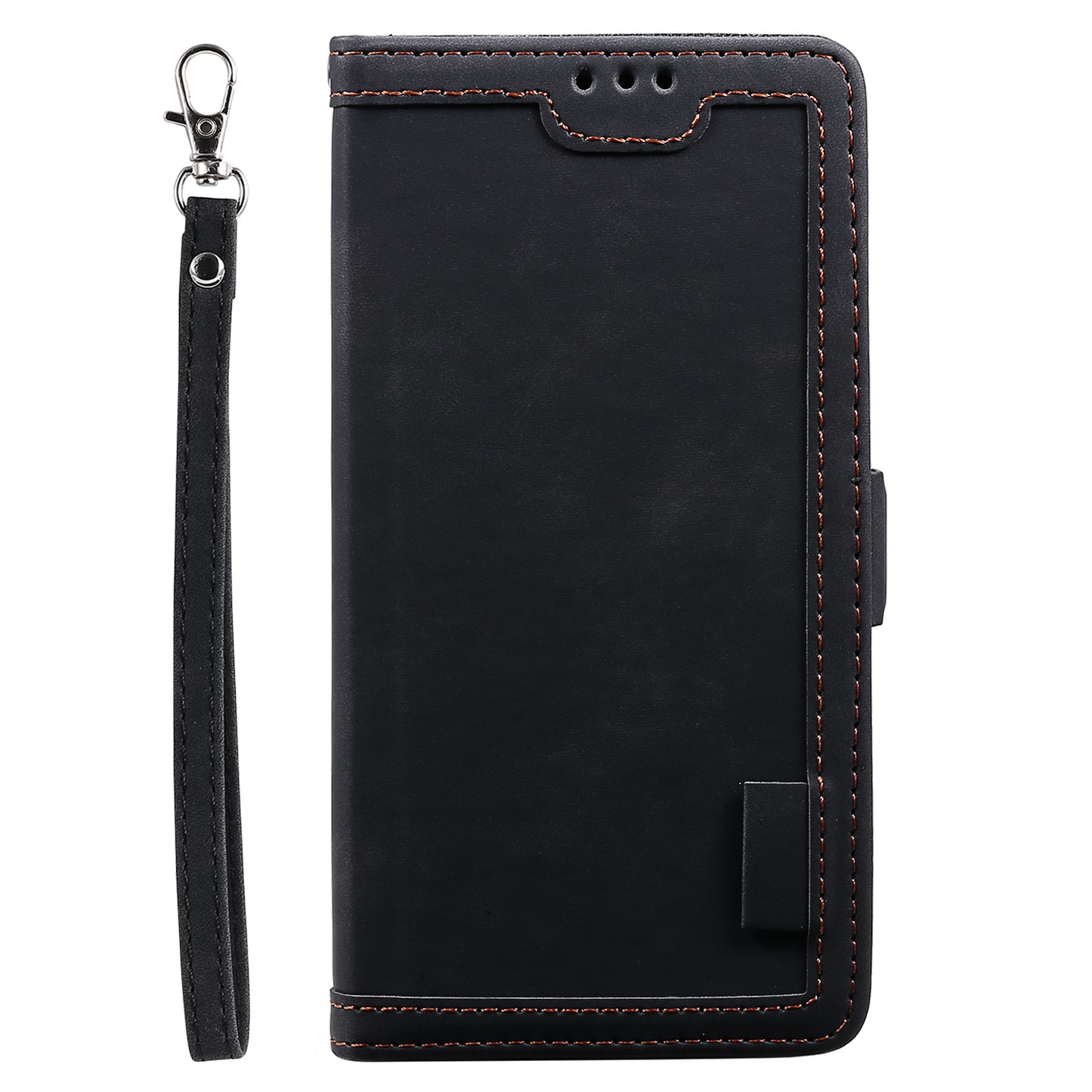 Uniqkart for iPhone 15 Ultra PU Leather Retro Case Color Splicing Stand Wallet Flip Cover with Wrist Strap - Black