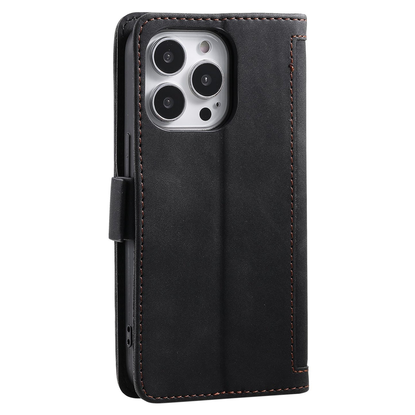 Uniqkart for iPhone 15 Ultra PU Leather Retro Case Color Splicing Stand Wallet Flip Cover with Wrist Strap - Black
