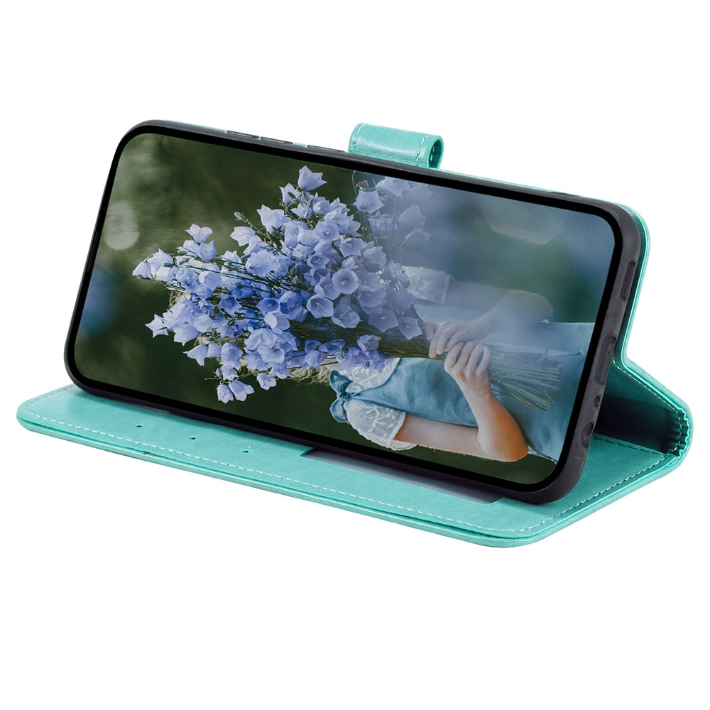 Uniqkart for iPhone 15 Ultra Mandala Flower Imprint Phone Case PU Leather Wallet Stand Folio Cover with Strap - Green