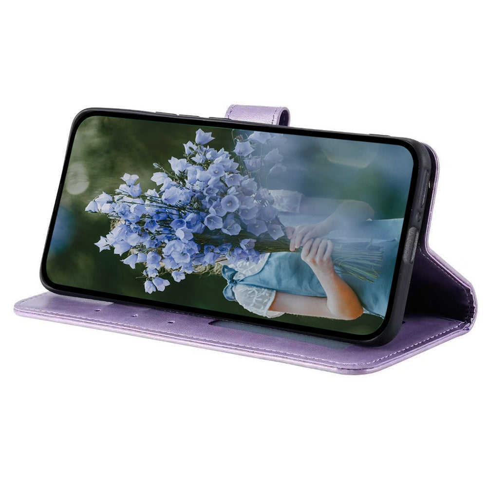 Uniqkart for iPhone 15 Ultra Mandala Flower Imprint Phone Case PU Leather Wallet Stand Folio Cover with Strap - Purple