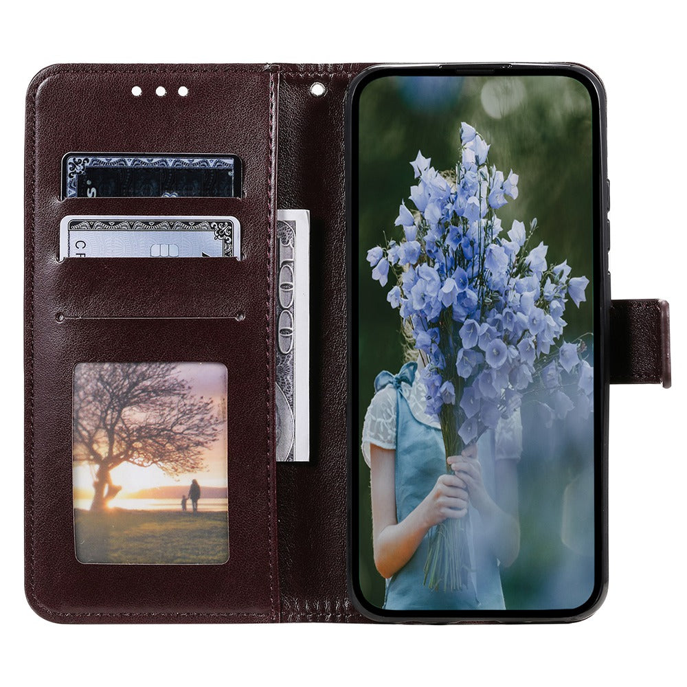 Uniqkart for iPhone 15 Ultra Mandala Flower Imprint Phone Case PU Leather Wallet Stand Folio Cover with Strap - Brown
