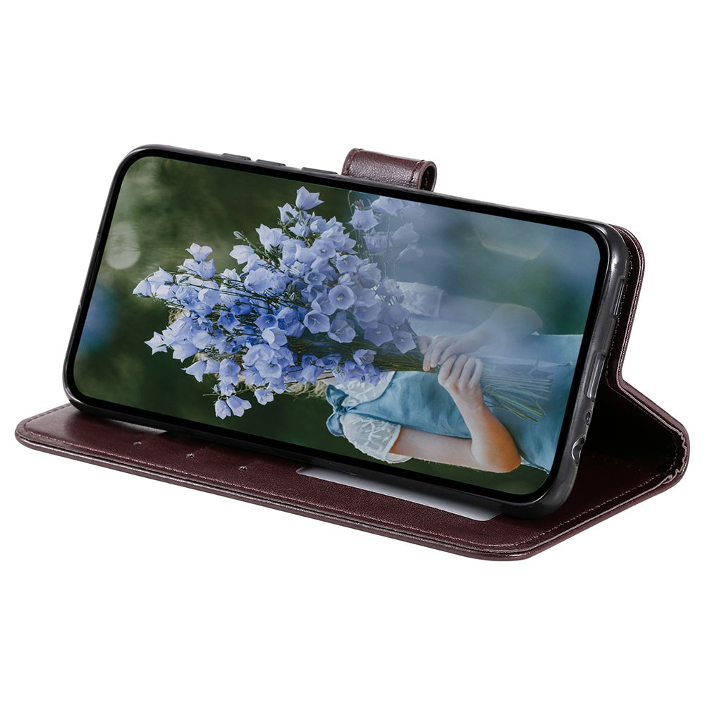Uniqkart for iPhone 15 Ultra Mandala Flower Imprint Phone Case PU Leather Wallet Stand Folio Cover with Strap - Brown
