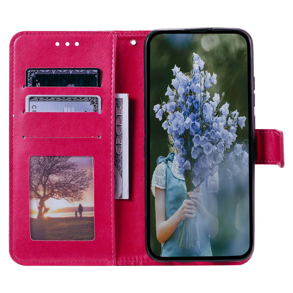 Uniqkart for iPhone 15 Ultra Mandala Flower Imprint Phone Case PU Leather Wallet Stand Folio Cover with Strap - Rose
