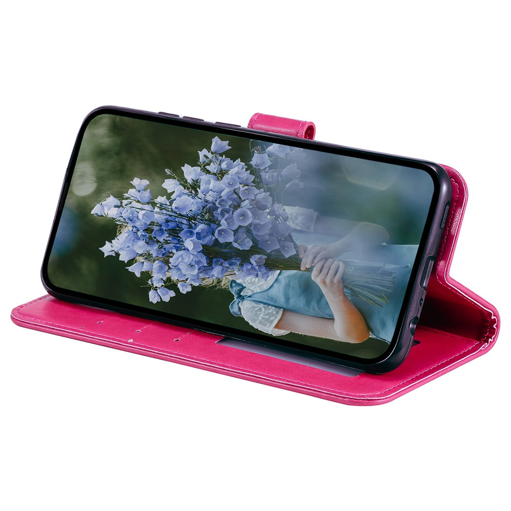 Uniqkart for iPhone 15 Ultra Mandala Flower Imprint Phone Case PU Leather Wallet Stand Folio Cover with Strap - Rose