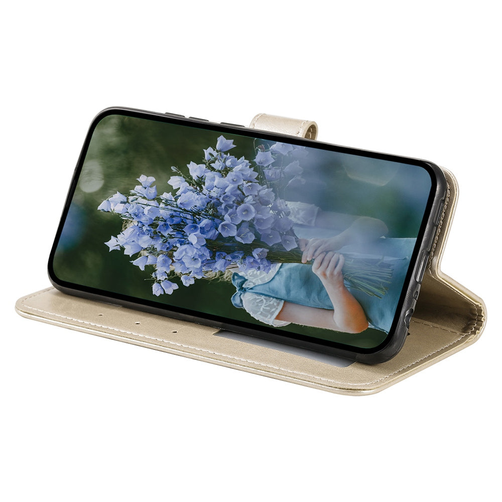Uniqkart for iPhone 15 Ultra Mandala Flower Imprint Phone Case PU Leather Wallet Stand Folio Cover with Strap - Gold