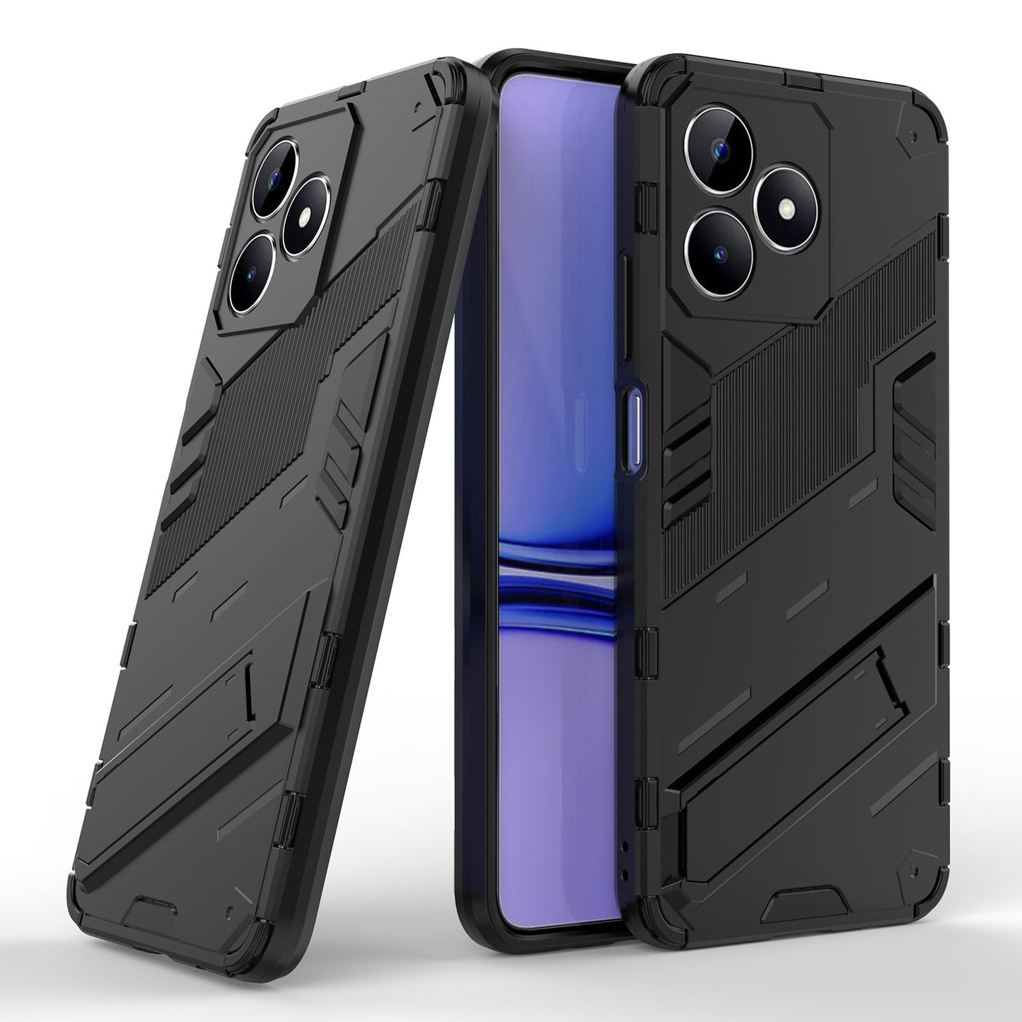 Uniqkart for Realme C53 4G Kickstand Back Case PC+TPU Shockproof Phone Cover - Black