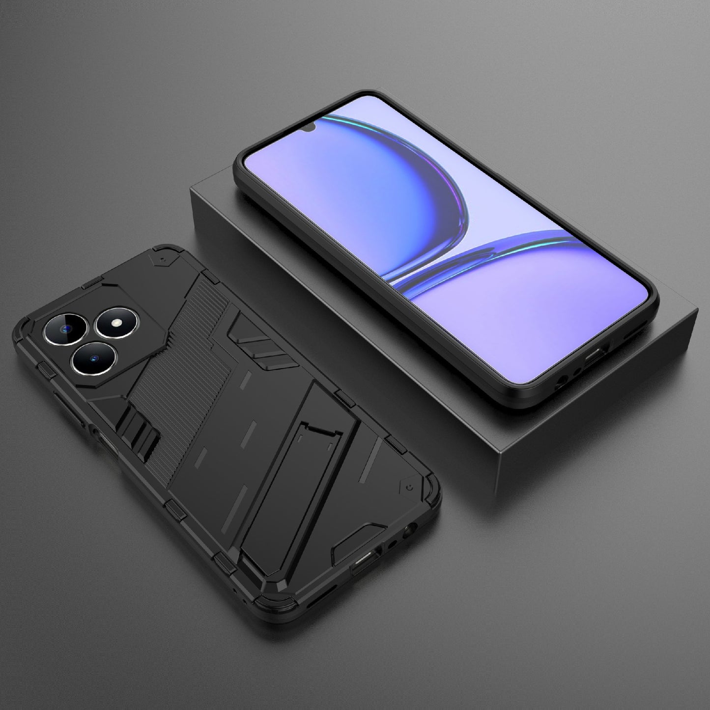 Uniqkart for Realme C53 4G Kickstand Back Case PC+TPU Shockproof Phone Cover - Black