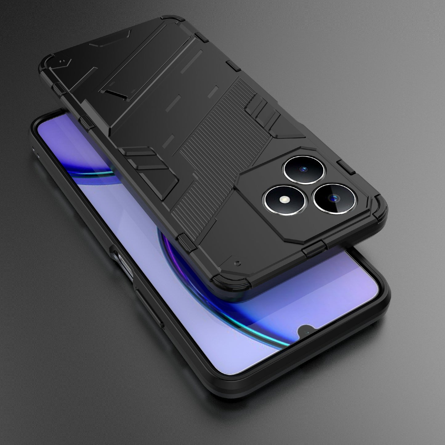 Uniqkart for Realme C53 4G Kickstand Back Case PC+TPU Shockproof Phone Cover - Black