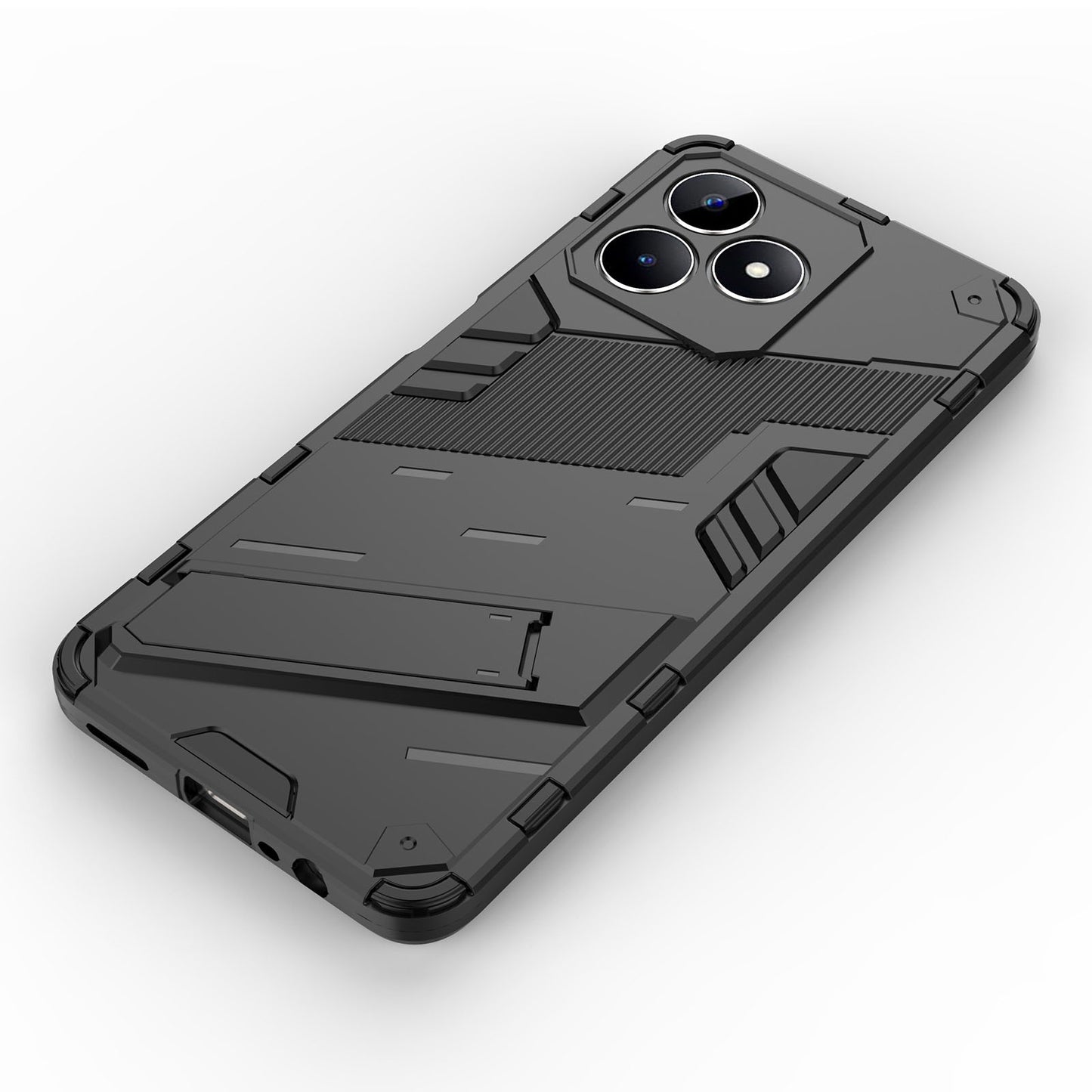 Uniqkart for Realme C53 4G Kickstand Back Case PC+TPU Shockproof Phone Cover - Black