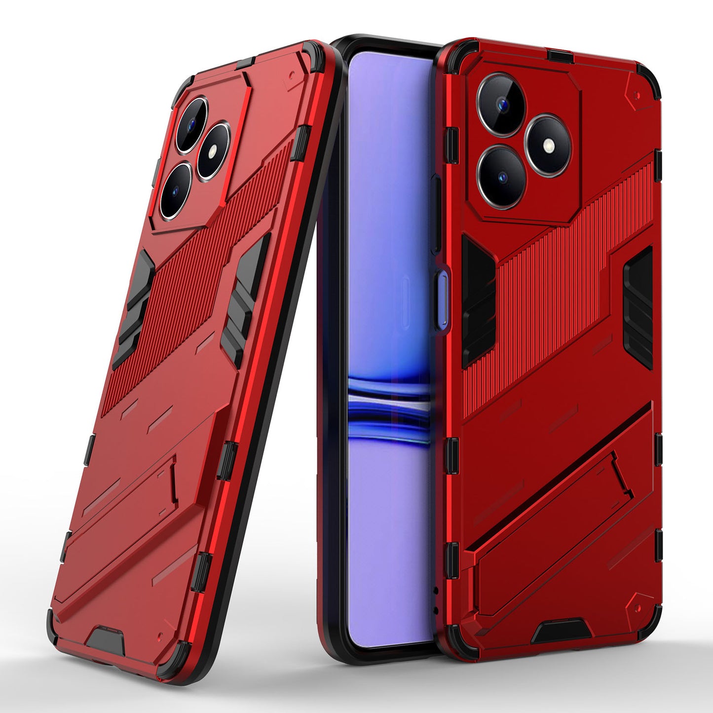 Uniqkart for Realme C53 4G Kickstand Back Case PC+TPU Shockproof Phone Cover - Red