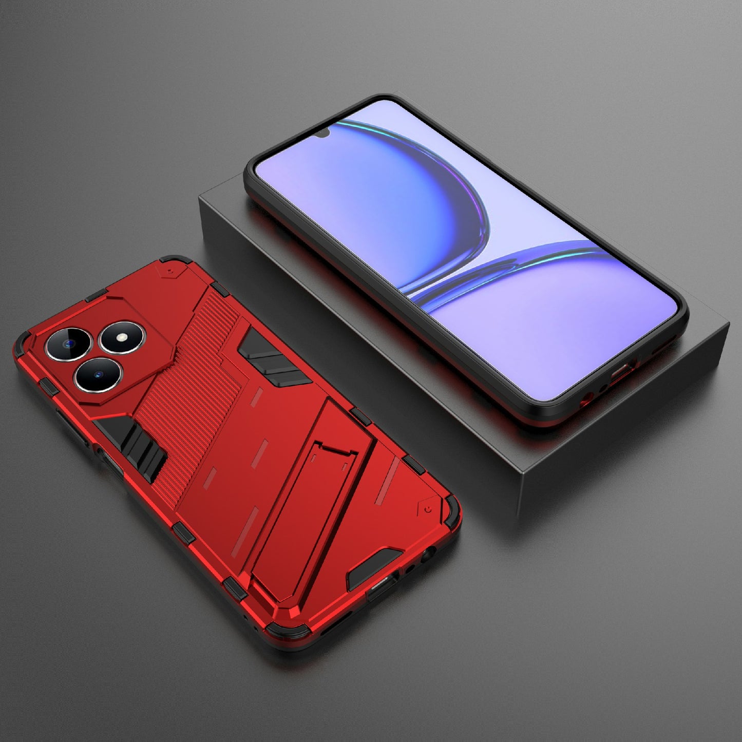 Uniqkart for Realme C53 4G Kickstand Back Case PC+TPU Shockproof Phone Cover - Red