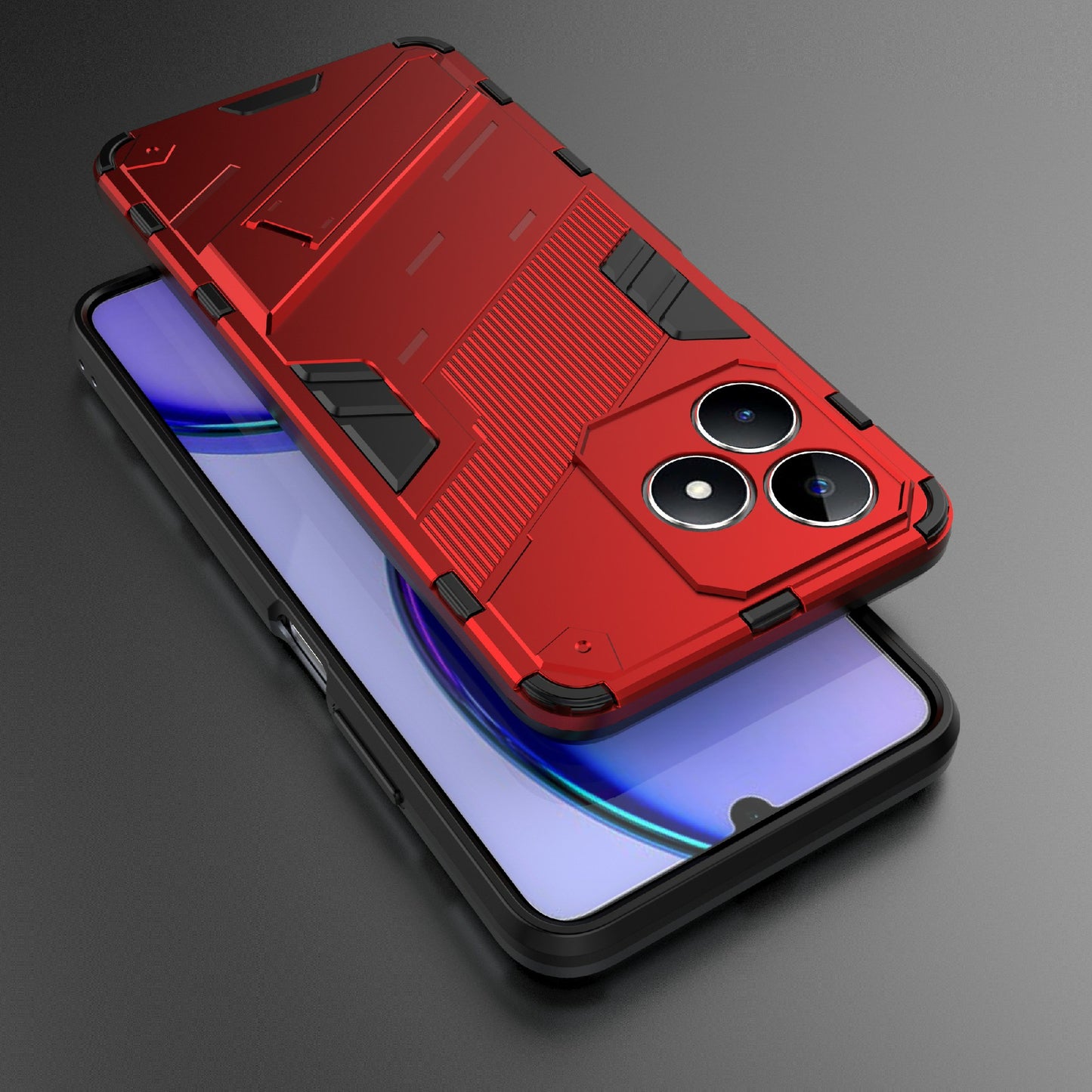 Uniqkart for Realme C53 4G Kickstand Back Case PC+TPU Shockproof Phone Cover - Red