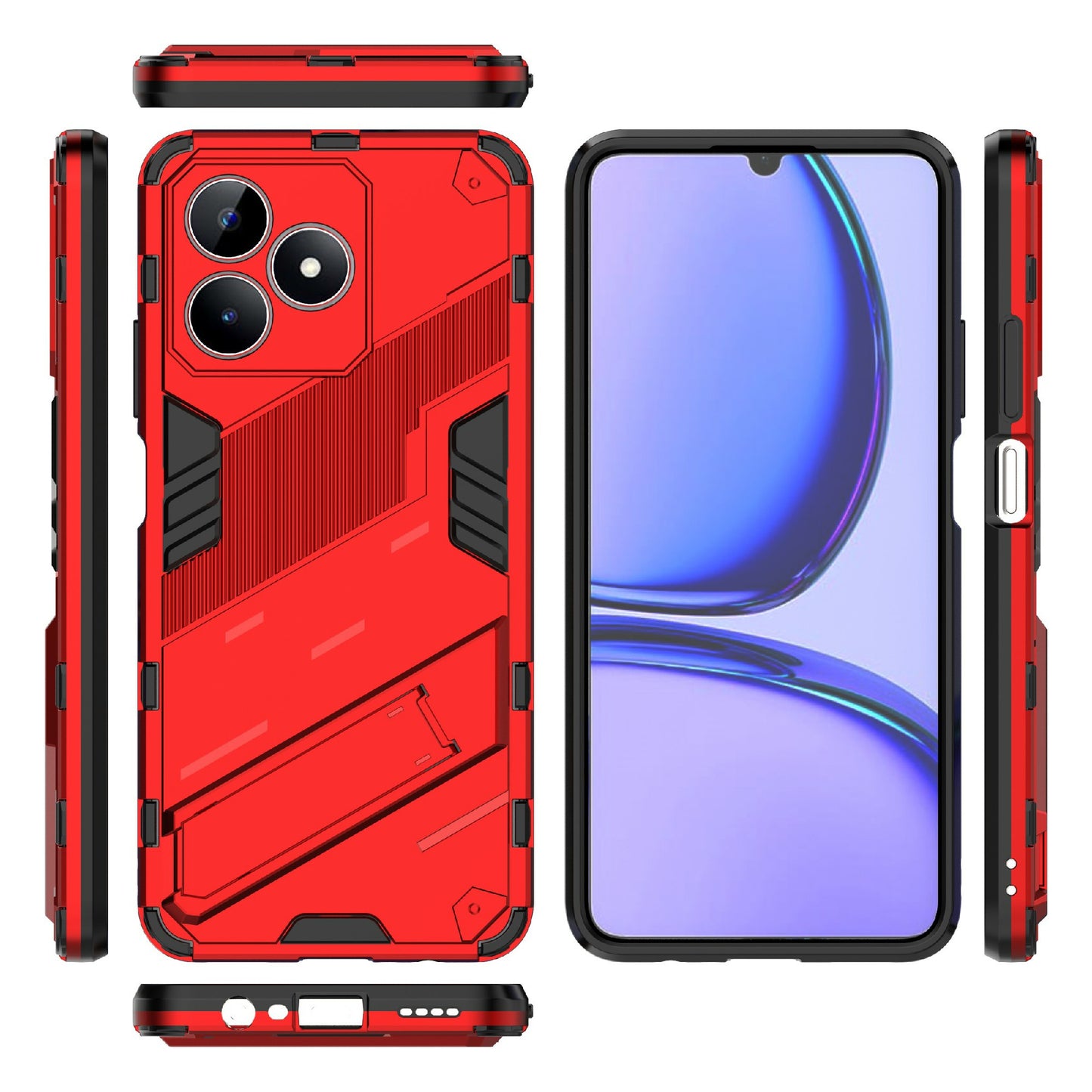 Uniqkart for Realme C53 4G Kickstand Back Case PC+TPU Shockproof Phone Cover - Red