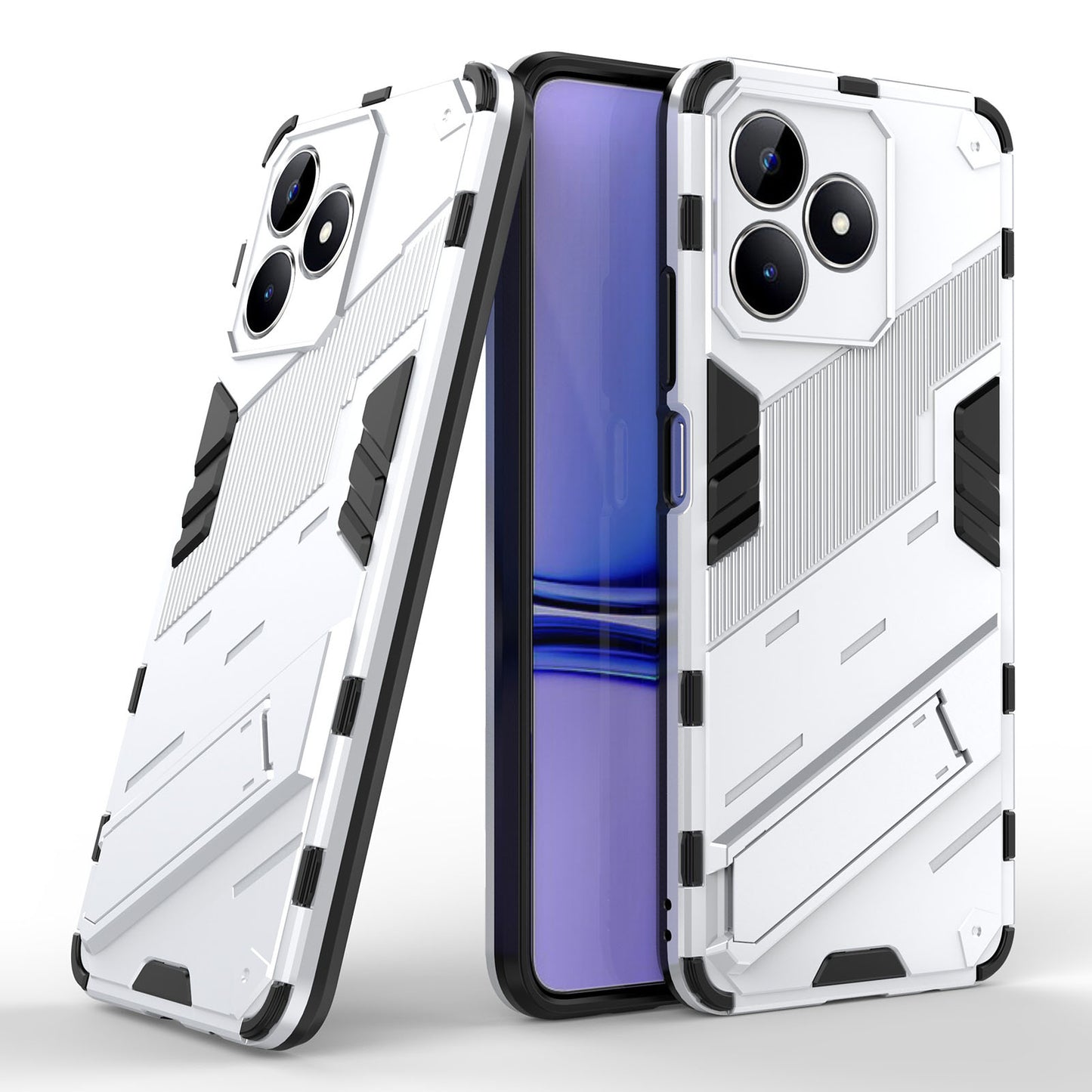 Uniqkart for Realme C53 4G Kickstand Back Case PC+TPU Shockproof Phone Cover - White
