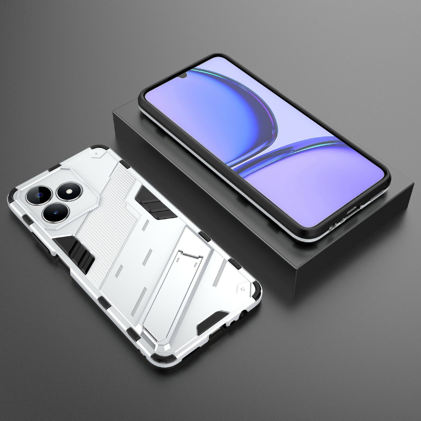 Uniqkart for Realme C53 4G Kickstand Back Case PC+TPU Shockproof Phone Cover - White