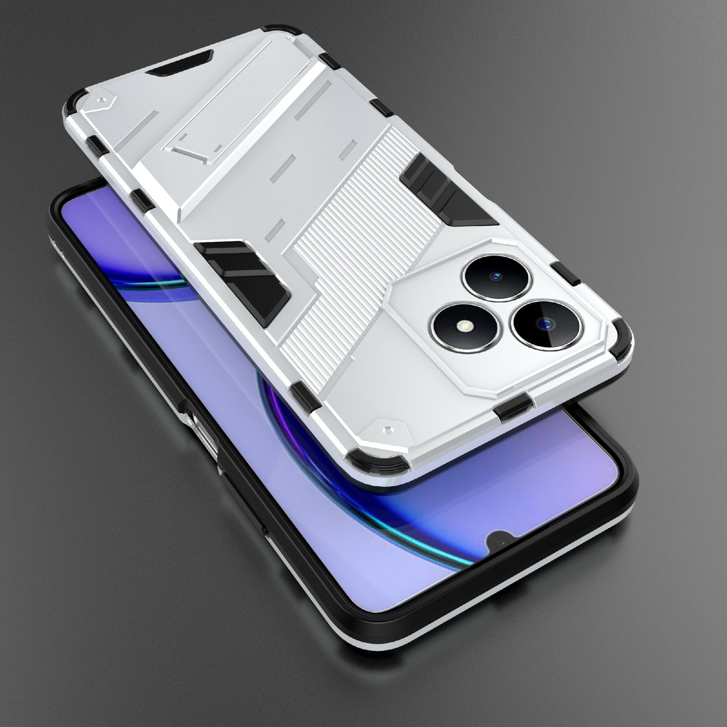 Uniqkart for Realme C53 4G Kickstand Back Case PC+TPU Shockproof Phone Cover - White