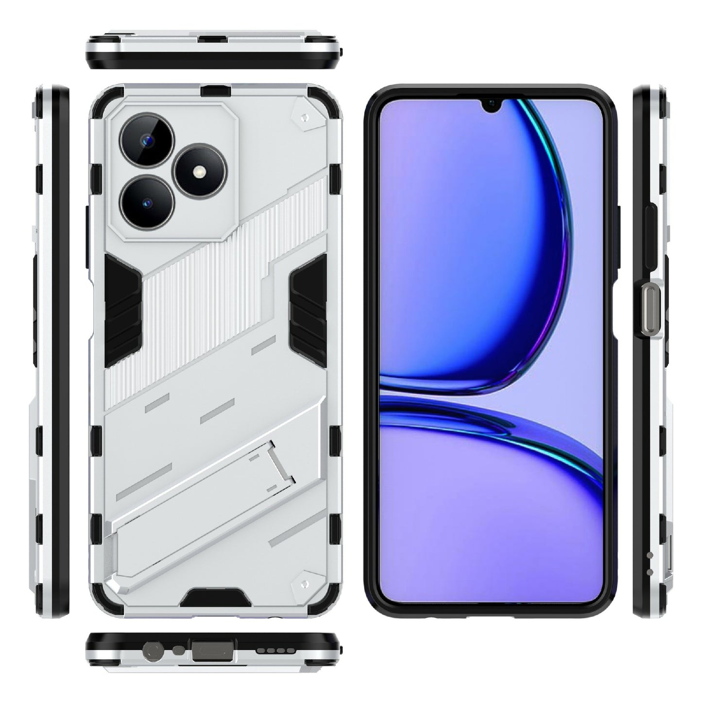 Uniqkart for Realme C53 4G Kickstand Back Case PC+TPU Shockproof Phone Cover - White