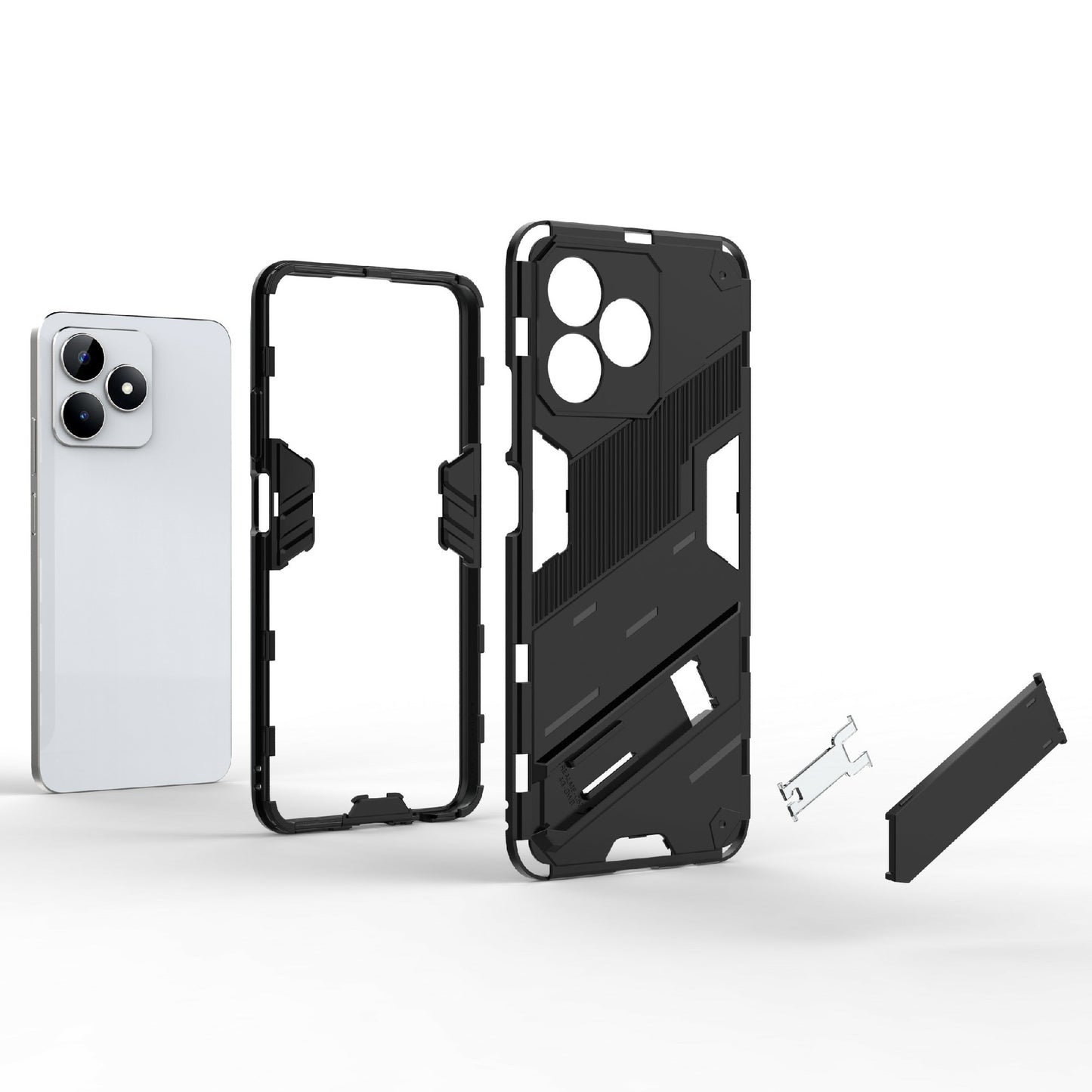 Uniqkart for Realme C53 4G Kickstand Back Case PC+TPU Shockproof Phone Cover - White