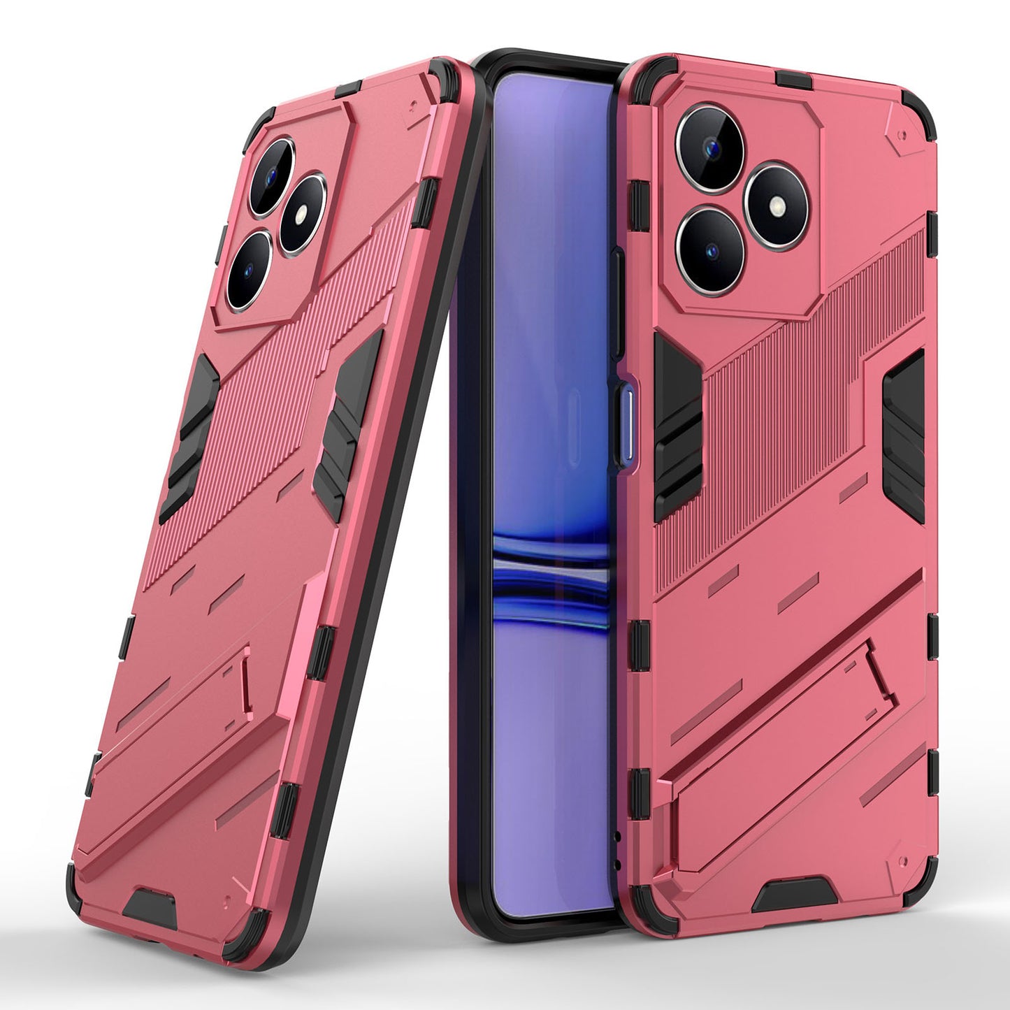 Uniqkart for Realme C53 4G Kickstand Back Case PC+TPU Shockproof Phone Cover - Rose