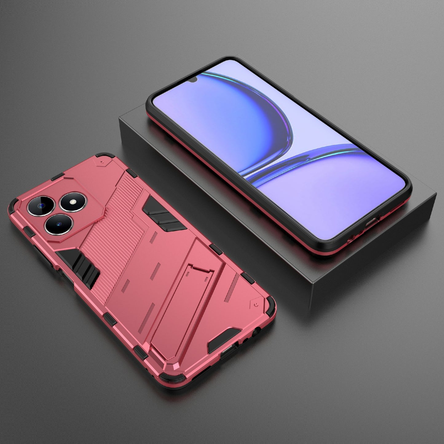 Uniqkart for Realme C53 4G Kickstand Back Case PC+TPU Shockproof Phone Cover - Rose