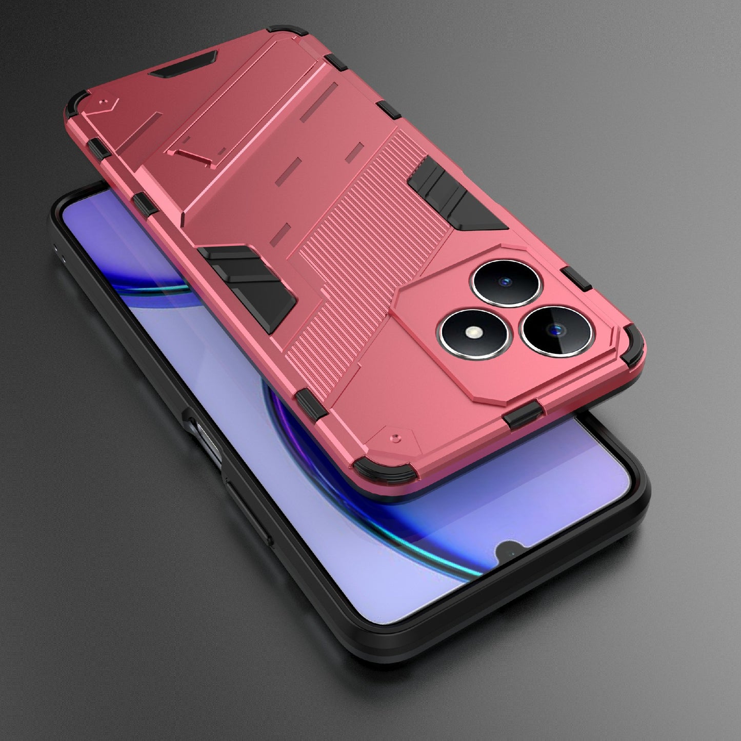Uniqkart for Realme C53 4G Kickstand Back Case PC+TPU Shockproof Phone Cover - Rose