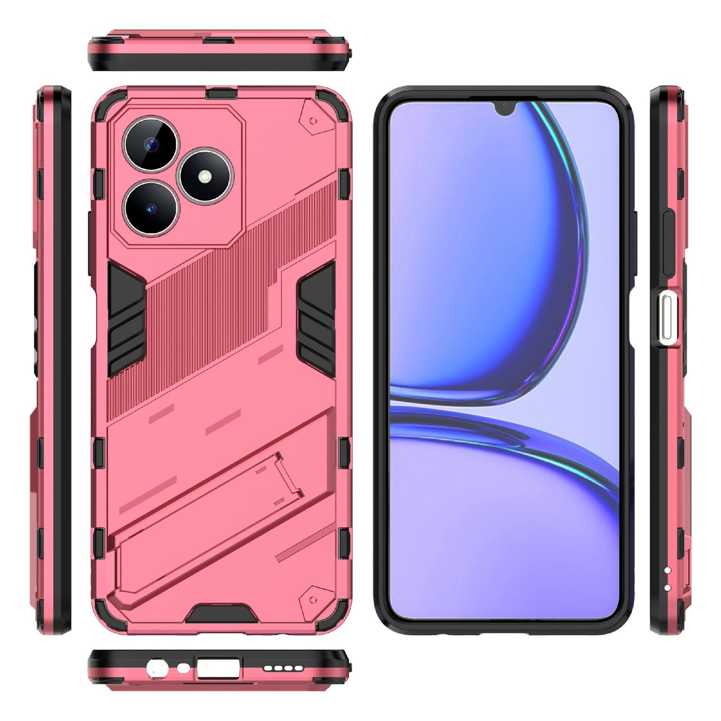 Uniqkart for Realme C53 4G Kickstand Back Case PC+TPU Shockproof Phone Cover - Rose