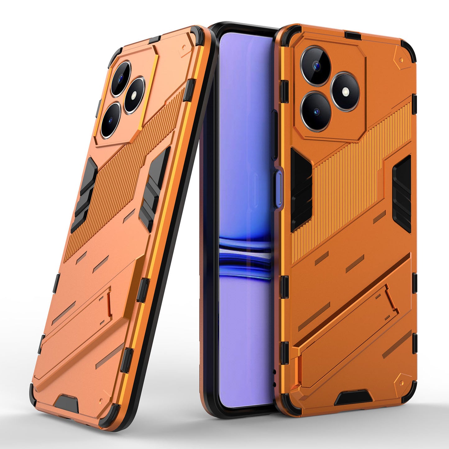 Uniqkart for Realme C53 4G Kickstand Back Case PC+TPU Shockproof Phone Cover - Orange