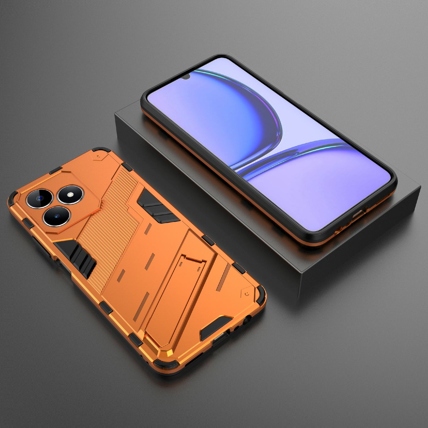 Uniqkart for Realme C53 4G Kickstand Back Case PC+TPU Shockproof Phone Cover - Orange