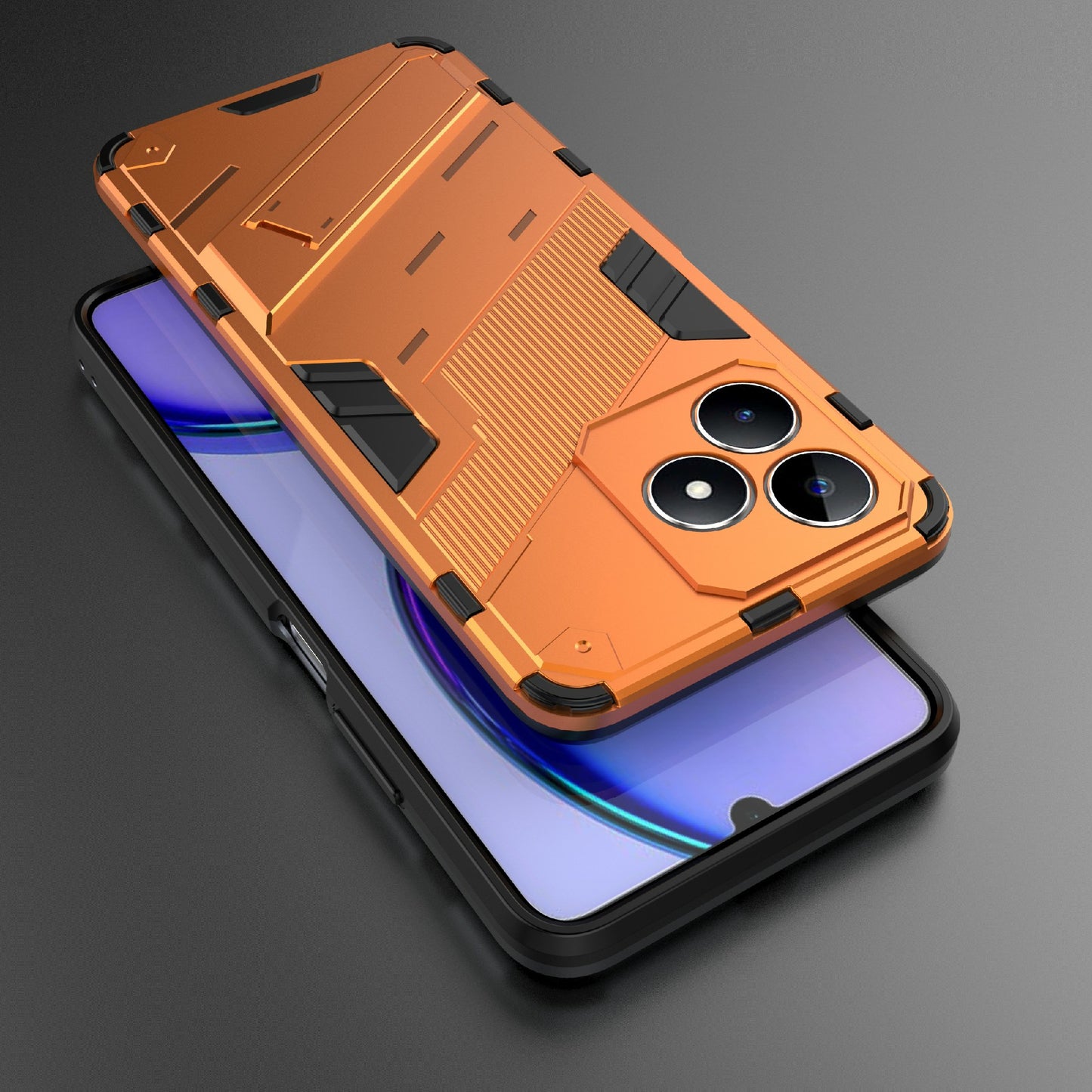 Uniqkart for Realme C53 4G Kickstand Back Case PC+TPU Shockproof Phone Cover - Orange