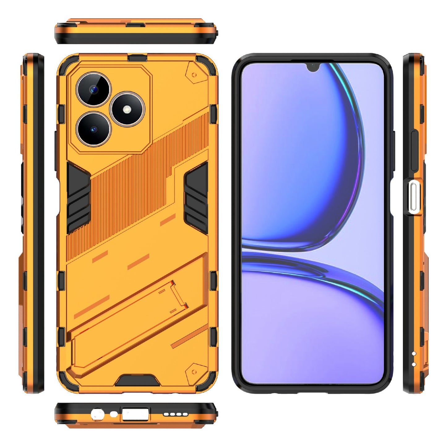 Uniqkart for Realme C53 4G Kickstand Back Case PC+TPU Shockproof Phone Cover - Orange