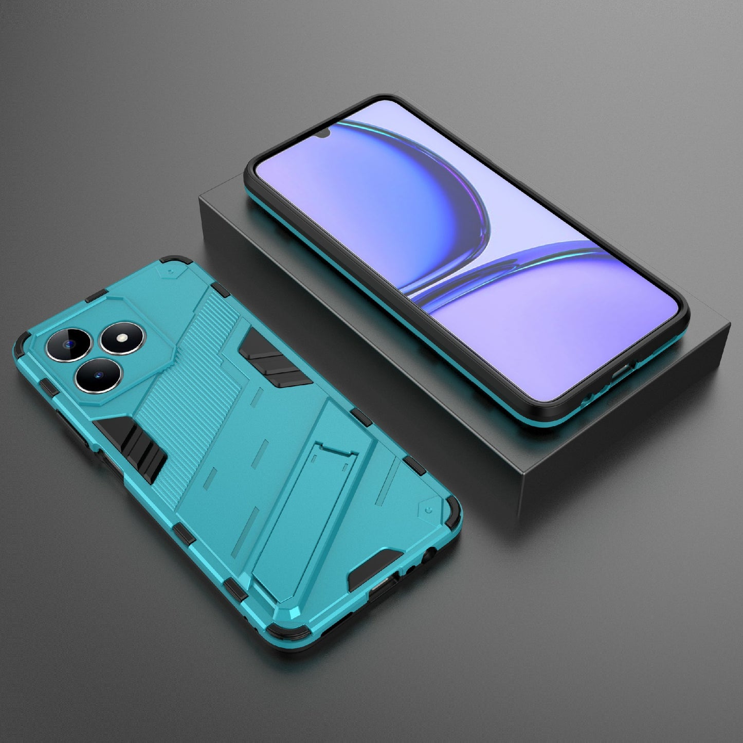 Uniqkart for Realme C53 4G Kickstand Back Case PC+TPU Shockproof Phone Cover - Baby Blue