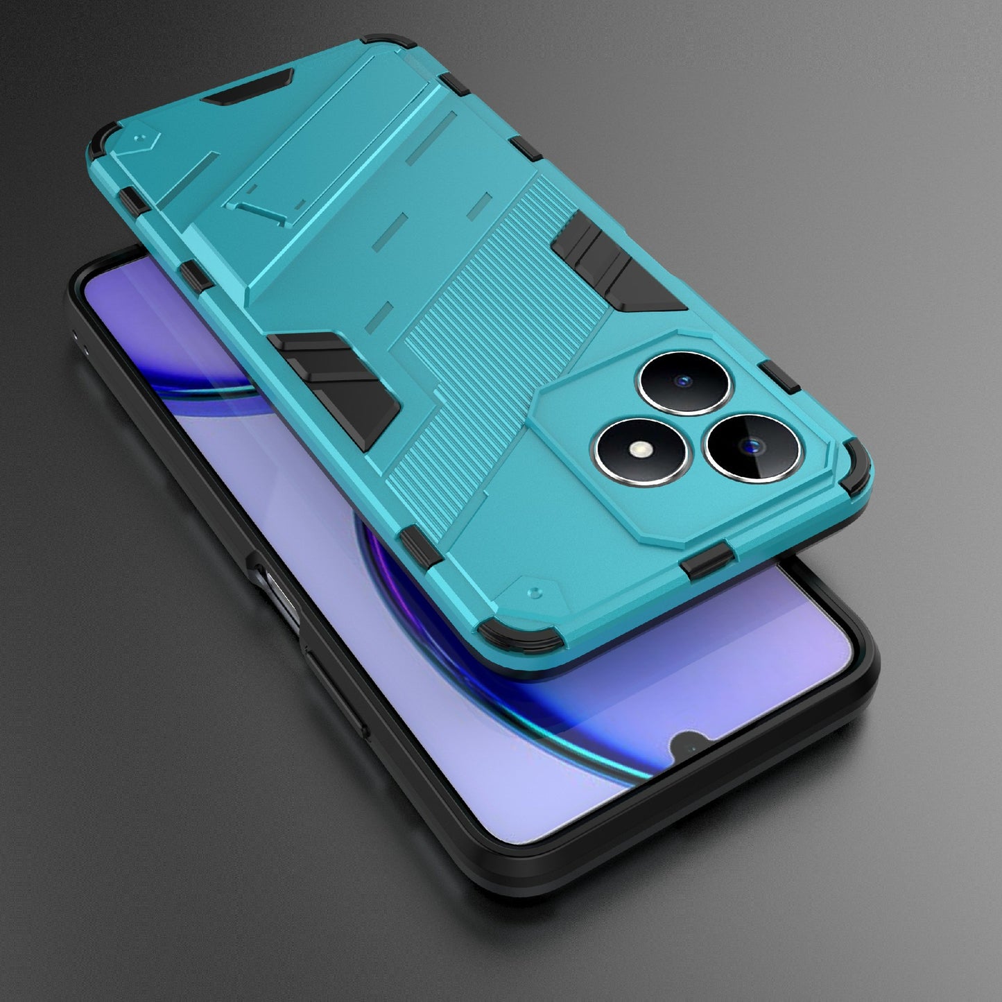 Uniqkart for Realme C53 4G Kickstand Back Case PC+TPU Shockproof Phone Cover - Baby Blue