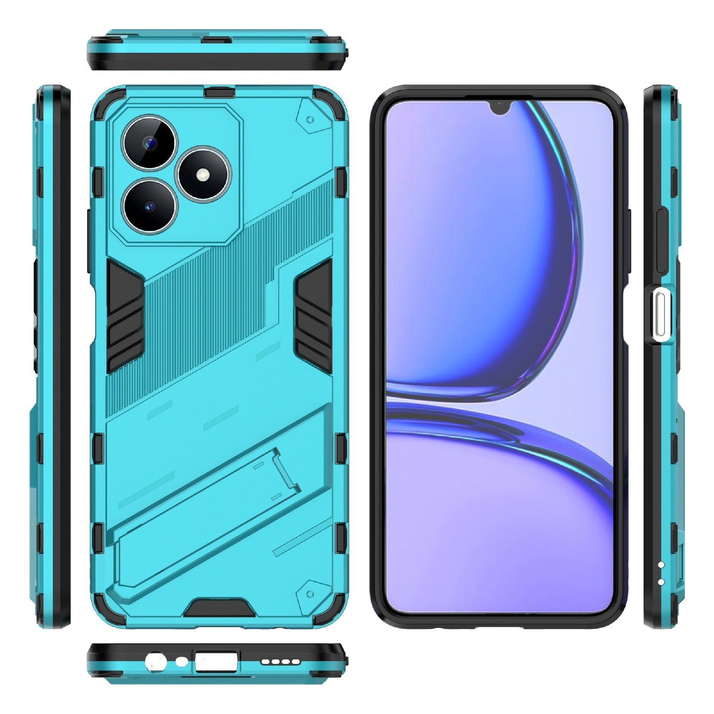 Uniqkart for Realme C53 4G Kickstand Back Case PC+TPU Shockproof Phone Cover - Baby Blue
