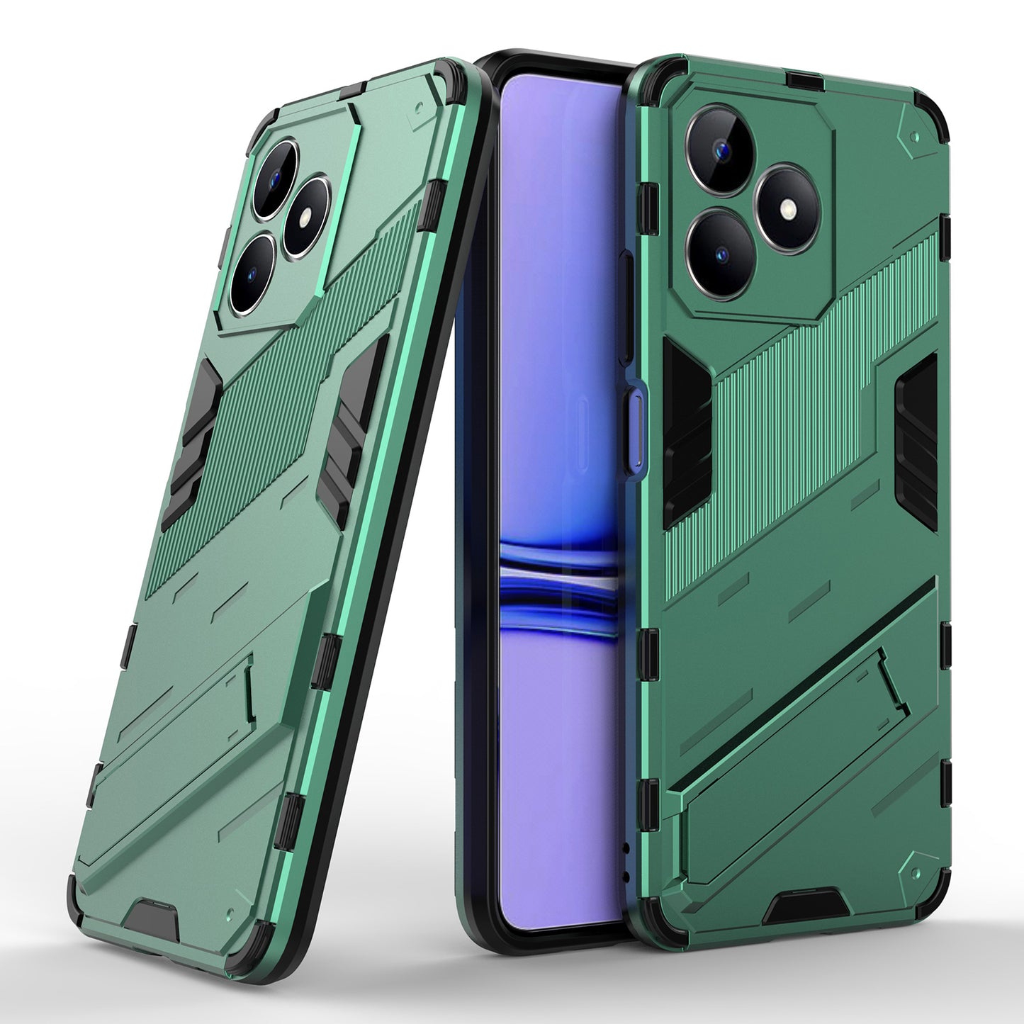 Uniqkart for Realme C53 4G Kickstand Back Case PC+TPU Shockproof Phone Cover - Green