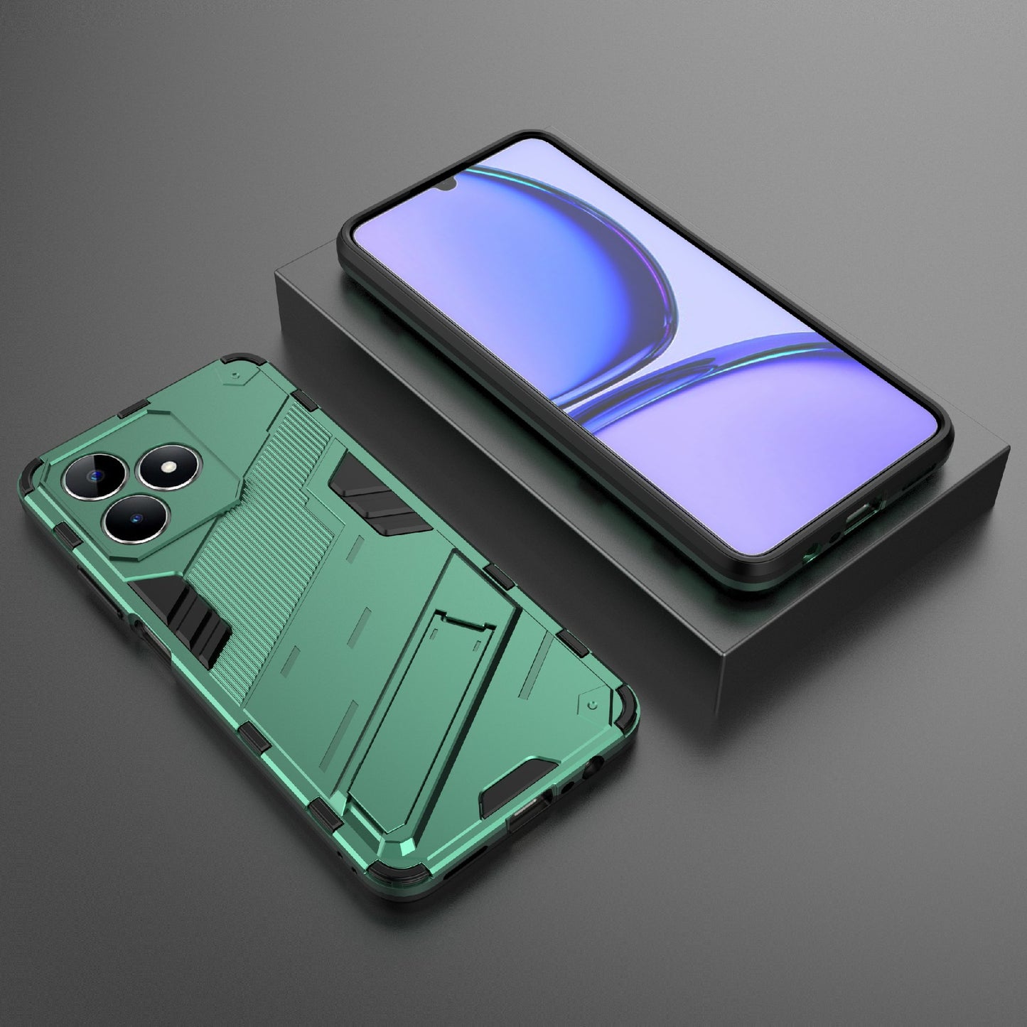 Uniqkart for Realme C53 4G Kickstand Back Case PC+TPU Shockproof Phone Cover - Green