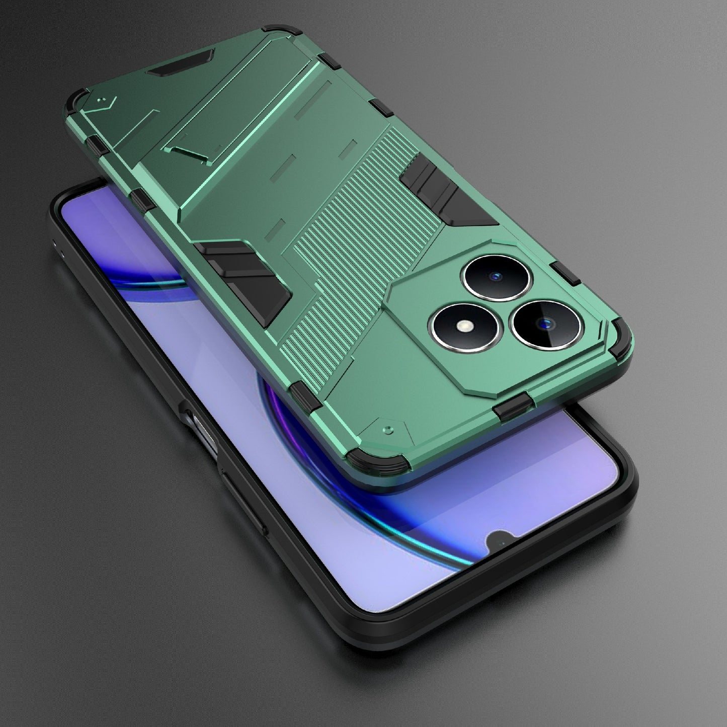 Uniqkart for Realme C53 4G Kickstand Back Case PC+TPU Shockproof Phone Cover - Green