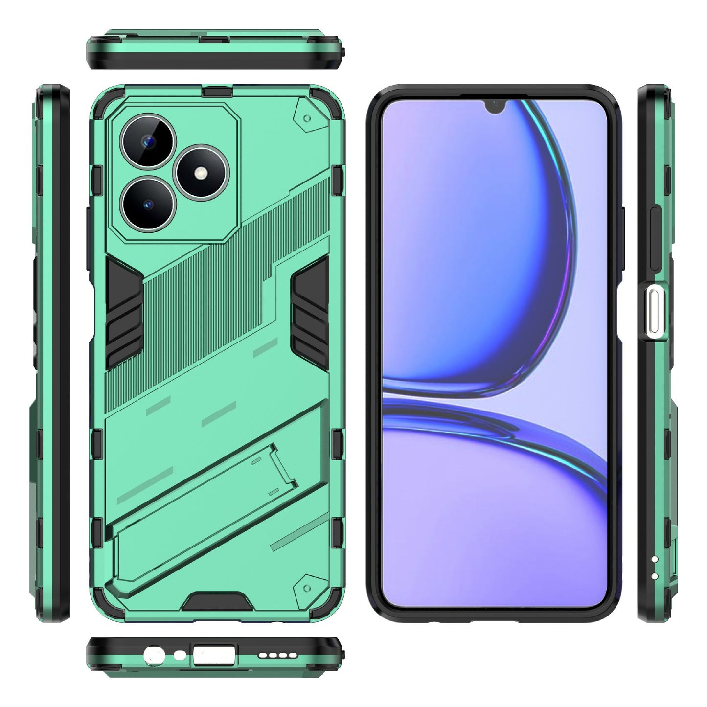 Uniqkart for Realme C53 4G Kickstand Back Case PC+TPU Shockproof Phone Cover - Green