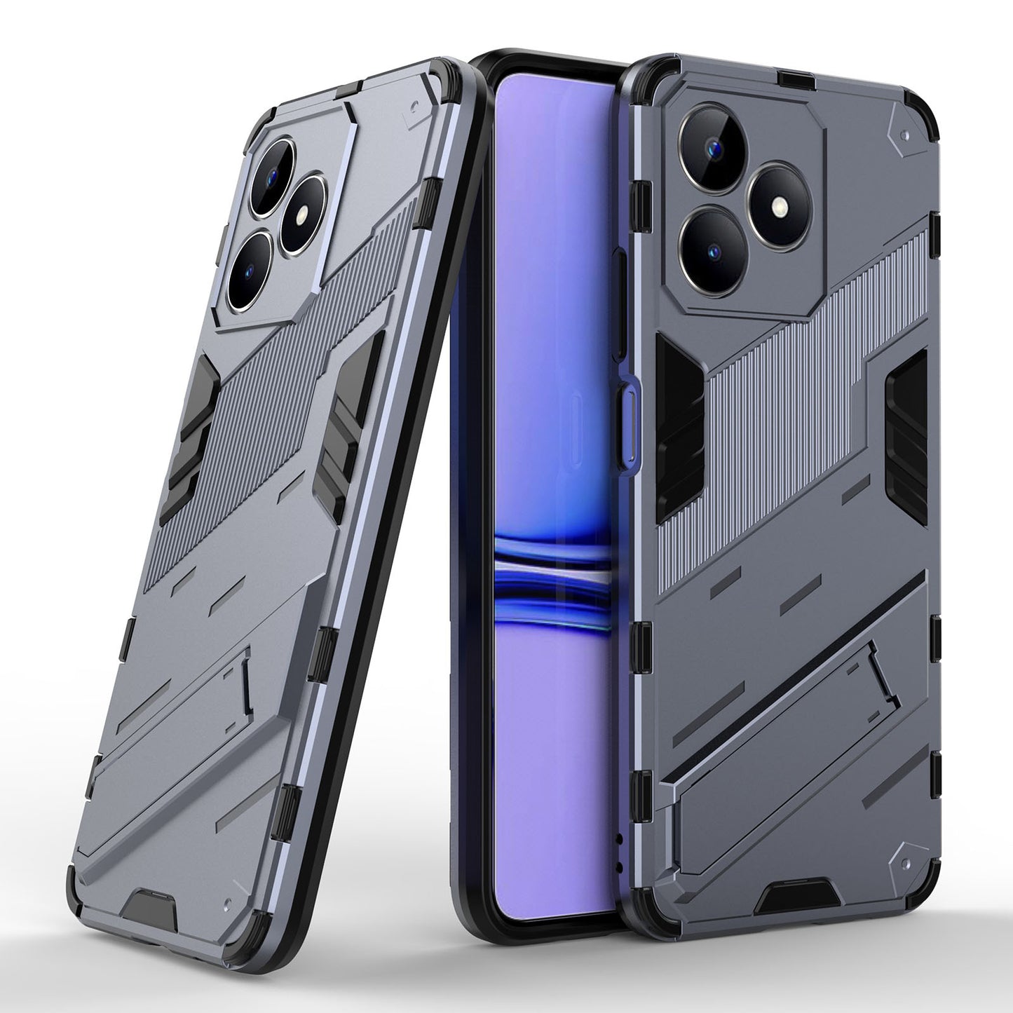 Uniqkart for Realme C53 4G Kickstand Back Case PC+TPU Shockproof Phone Cover - Dark Blue